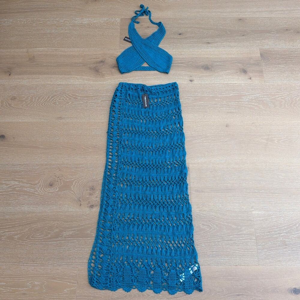 Pretty Little Thing Crochet Beach Set Size S & L Turquoise